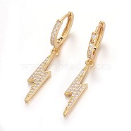 Brass Leverback Earrings, Flash Earrings, with Cubic Zirconia, Lightning Bolt, Clear, Golden, 40mm, Pin: 1mm(EJEW-E234-02G)