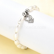 304 Stainless Steel Dog Charm Bracelets for Women, with Plastic Imitation Pearl Beads, Stainless Steel Color, 7 inch(17.7cm)(BJEW-C098-10P)