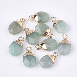 Electroplate Natural Green Aventurine Charms, with Iron Findings, Faceted, Oval, Golden, 14~15x8x5~5.5mm, Hole: 1.8mm(X-G-S344-09J)