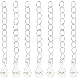 10Pcs 925 Sterling Silver Curb Chain Extender, End Chains with Teardrop Chain Tabs, with S925 Stamp, Silver, 35~40x2mm, Hole: 1.5mm(STER-BBC0006-11)