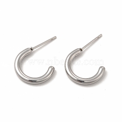 304 Stainless Steel Ring Stud Earrings, Half Hoop Earrings for Women, Stainless Steel Color, 15x13x2mm, Pin: 0.7mm(EJEW-C004-12C-P)