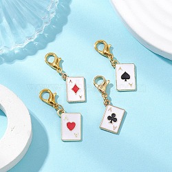 Playing Card Alloy Enamel Pendant Decoration, Lobster Claw Clasps Charms for Bag Ornaments, Mixed Color, 30mm, 4pcs/set(HJEW-JM02607)