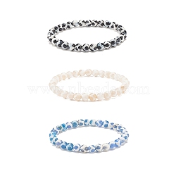 3Pcs 3 Color Mala Beads Bracelet, Natural Tibetan Dzi Agate Round Beaded Stretch Bracelet for Women, Mixed Color, Inner Diameter: 2-1/4 inch(5.6cm), Beads: 6mm, 1Pc/color(BJEW-JB08251)