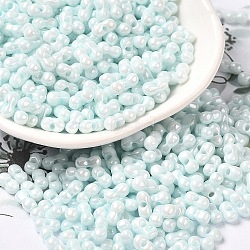 Opaque Colours Luster Glass Seed Beads, Peanut, Light Cyan, 6x3.5x3mm, Hole: 1mm, about 7258pcs/pound(SEED-B001-01A-02)