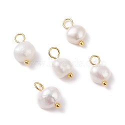 Natural Cultured Freshwater Pearl Charms, with Golden Brass Ball Head Pins, Two Sides Polished, White, 10~12x5.5~7x4.5~6mm, Hole: 2.4~2.7mm(X-PALLOY-JF01098-03)