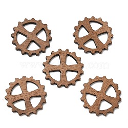 Walnut Wood Pendants, Gear with Cross Charms, Camel, 24x2.5mm, Hole: 6x8mm(WOOD-F013-14)