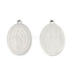 Non-Tarnish 201 Stainless Steel Pendants, Oval Charm with Virgin Mary, Stainless Steel Color, 19.5x12.5x1mm, Hole: 1.4mm(STAS-N091-175P)