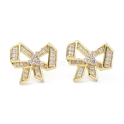 Bowknot Rack Plating Brass Cubic Zirconia Stud Earrings for Women, Long-Lasting Plated, Lead Free & Cadmium Free, Real 18K Gold Plated, 18.5x21.5x4mm, Pin: 0.7mm(EJEW-K245-07G)