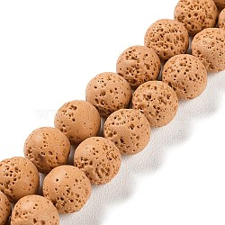 Synthetic Lava Rock Dyed Beads Strands, Round, Sandy Brown, 10mm, Hole: 1mm, about 41pcs/strand, 15.20''(38.6cm)(G-H311-08C-10)