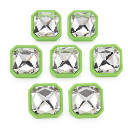 Crystal Rhinestone Square Stud Earrings with 925 Sterling Silver Pins for Women, Lawn Green, 22.5x22.5mm, Pin: 0.6mm(MACR-S275-039A)