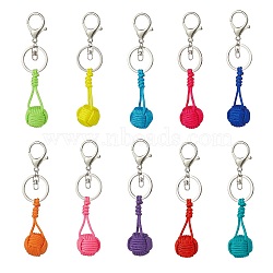 Polyester & Spandex Braided Ball Pendant Keychain, with Alloy Findings, for Woman Bag Car Key Decoration, Mixed Color, 11.7cm(KEYC-JKC00441)