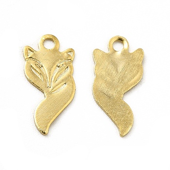 Brass Pendants, Long-Lasting Plated, Cadmium Free & Lead Free, Fox, Real 24K Gold Plated, 11.5x5.5x0.4mm, Hole: 1.2mm