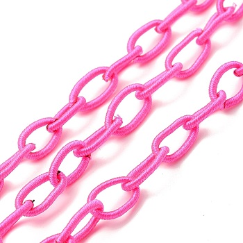 Handmade Nylon Cable Chains Loop, Oval, Deep Pink, 8~9x11~13x2mm, about 85cm/strand, 33.5 inch