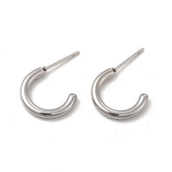 304 Stainless Steel Ring Stud Earrings, Half Hoop Earrings for Women, Stainless Steel Color, 15x13x2mm, Pin: 0.7mm