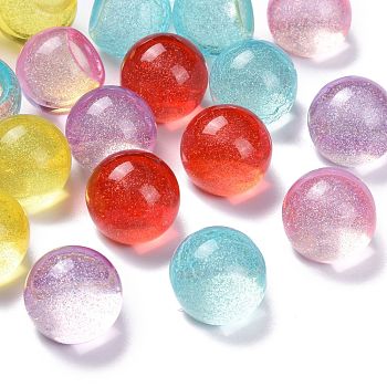 Transparent Acrylic Cabochons, with Glitter Powder, Round, Mixed Color, 21.5~22x18.5mm, Bottom: 15mm