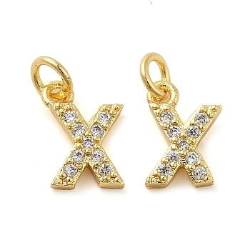 Brass Micro Pave Cubic Zirconia Pendants, with Jump Ring, Letter X, 8~9x4.5~9.5x1.5mm, Hole: 3.6mm