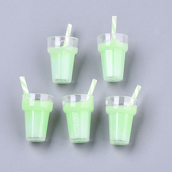Imitation Juice Glass Pendants, Plastic Pendants, with Epoxy Resin and Polymer Clay, Glitter Powder, Pale Green, 25~28x13mm, Hole: 1.4mm