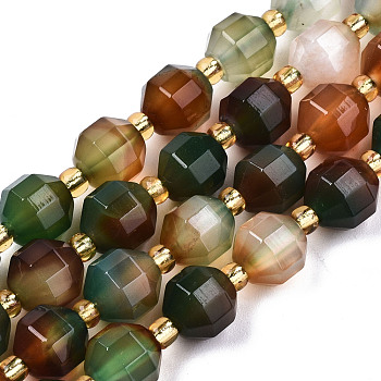 Natural Peacock Agate Beads Strands, Faceted, with Seed Beads, Dyed, Round, Colorful, 8x7.5mm, Hole: 1.2mm, Beads: 3.5x2mm, about 34pcs/strand, 15.35 inch(39cm)