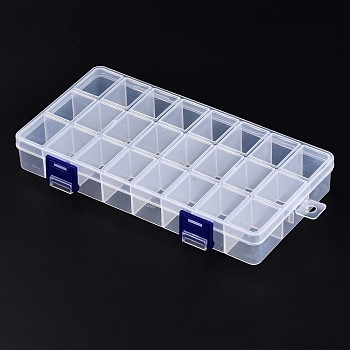 Polypropylene(PP) Bead Storage Container, 24 Compartment Organizer Boxes, with Hinged Lid, Rectangle, Clear, 21.7x11x3cm, compartment: 3.4x2.5cm