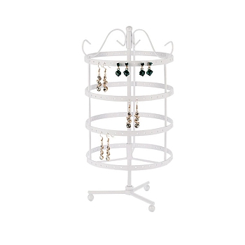 4-Tier Rotatable Iron Earring Display Stands, Jewelry Tower Organizer Holder for Earrings Storage, Round, White, 14x14x30.5cm
