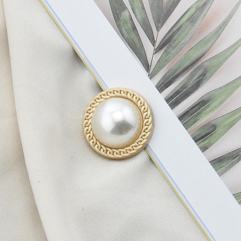 Alloy Shank Buttons, with Plastic Imitation Pearls Bead, for Garment Accessories, White, 20mm