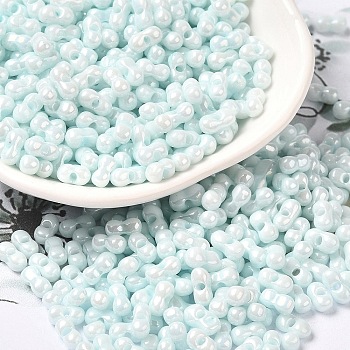 Opaque Colours Luster Glass Seed Beads, Peanut, Light Cyan, 6x3.5x3mm, Hole: 1mm, about 7258pcs/pound
