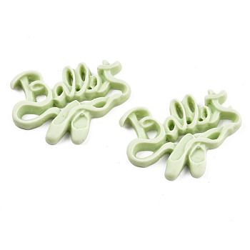 Opaque Resin Cabochons, Word with Ballet, Yellow Green, 21x29x3mm