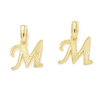 Rack Plating Eco-Friendly Brass Letter Pendants, Real 18K Gold Long-Lasting Plated, Cadmium Free & Lead Free, Letter.M, 14x15x1.4mm, Hole: 6.5x3.3mm