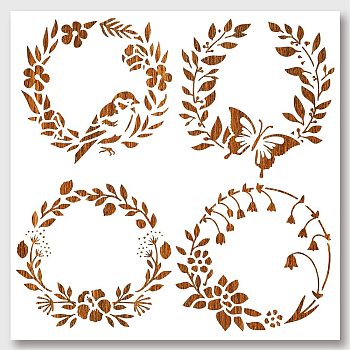 PET Hollow Out Drawing Painting Stencils, for DIY Scrapbook, Photo Album, Plants Pattern, 300x300mm