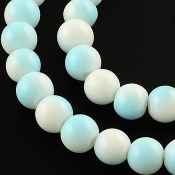 Two-Color Baking Painted Glass Bead Strands, Round, Light Sky Blue, 8mm, Hole: 1.3~1.6mm, about 104pcs/strand, 32.7 inch