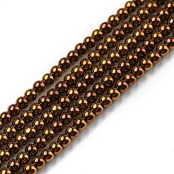 Electroplate Glass Beads Strands, Round, Full Plated, Copper Plated, 2.3mm, Hole: 0.3mm, about 180~183pcs/strand, 14.09~14.33''(35.8~36.4cm)