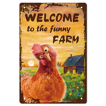 Tinplate Sign Poster, Vertical, for Home Wall Decoration, Rectangle, Rooster Pattern, 300x200x0.5mm