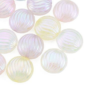 Rainbow Iridescent Plating Acrylic Beads, Glitter Beads, Flat Round, Mixed Color, 14x6.5mm, Hole: 1.4mm