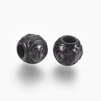 316 Surgical Stainless Steel European Beads, Large Hole Beads, Rondelle, Aries, Gunmetal, 10x9mm, Hole: 4mm