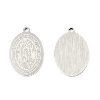 201 Stainless Steel Pendants, Oval Charm with Virgin Mary, Stainless Steel Color, 19.5x12.5x1mm, Hole: 1.4mm