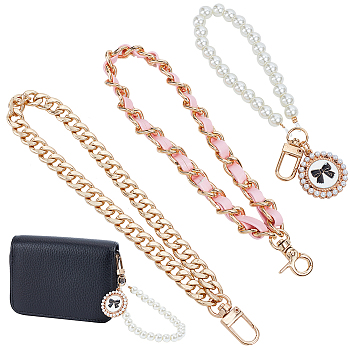 WADORN 3Pcs 3 Style Wrist Phone Case Pendant Decoration & Wristlet Bag Straps, with ABS Plastic Imitation Pearls Beads and PU Leather and Alloy Findings, Pink, 125~210mm, 1pc/style