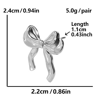 Sweet 304 Stainless Steel Bowknot Stud Earrings, Platinum, 24x22mm