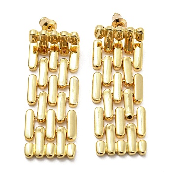 Brass Rectangle Dangle Stud Earrings, Tassel Chains Earrings for Women, Golden, 45x16mm