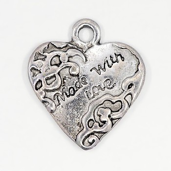 Valentines Gifts for Him Ideas Tibetan Style Alloy Pendants, Cadmium Free & Nickel Free & Lead Free, Heart, Antique Silver Color, about 19.5mm long, 17.5mm wide, 3mm thick, hole: 2.5mm