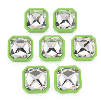 Crystal Rhinestone Square Stud Earrings with 925 Sterling Silver Pins for Women, Lawn Green, 22.5x22.5mm, Pin: 0.6mm