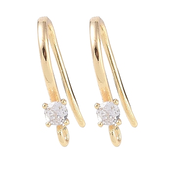 Brass Micro Pave Cubic Zirconia Earring Hooks, Fishhook, Golden, 16x9x3mm, Hole: 1mm