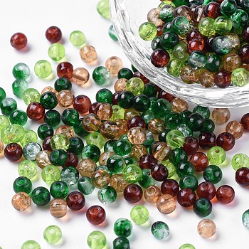Baking Painted Crackle Glass Beads, Choc-Mint Mix, Round, Mixed Color, 4~4.5x4mm, Hole: 1mm, about 400pcs/bag