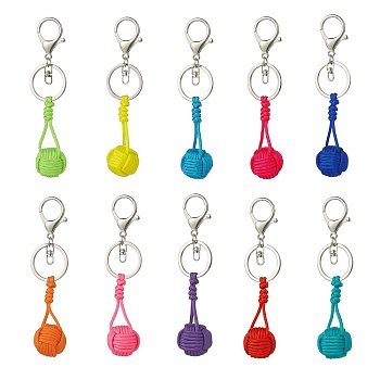 Polyester & Spandex Braided Ball Pendant Keychain, with Alloy Findings, for Woman Bag Car Key Decoration, Mixed Color, 11.7cm