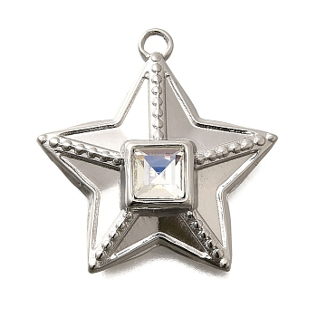 304 Stainless Steel Pendants, with Rhinestone, Stainless Steel Color, Star, Crystal AB, 26x24.5x6mm, Hole: 2mm