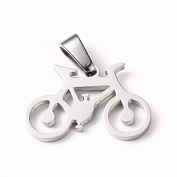 304 Stainless Steel Pendants, Bicycle, Stainless Steel Color, 15.5x24x1.5mm, Hole: 8x3mm