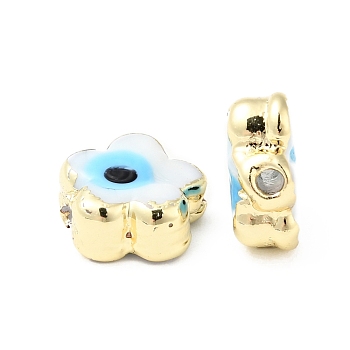 Handmade Evil Eye Lampwork Beads, with Brass Findings, Cadmium Free & Lead Free, Flower, White, 12x11.5x5.5mm, Hole: 1.8mm
