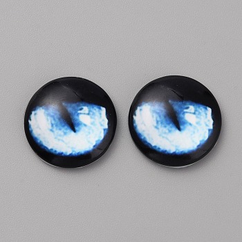 Glass Cabochons, Half Round/Dome with Eye Pattern, Deep Sky Blue, 20x5.5mm
