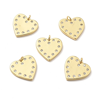 Brass Micro Pave Cubic Zirconia Pendants, with Jump Ring, Real 18K Gold Plated, Long-Lasting Plated, Lead Free & Cadmium Free & Nickel Free, Heart, Clear, 21x21x2mm, Jump Ring: 5x1mm, 3mm Inner Diameter