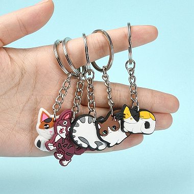 5Pcs 5 Style Cute Cartoon PVC Plastic Cat Pendant Keychain(KEYC-YW0001-17)-4