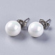Electroplate Shell Pearl Ball Stud Earrings(EJEW-I209-04-8mm)-1